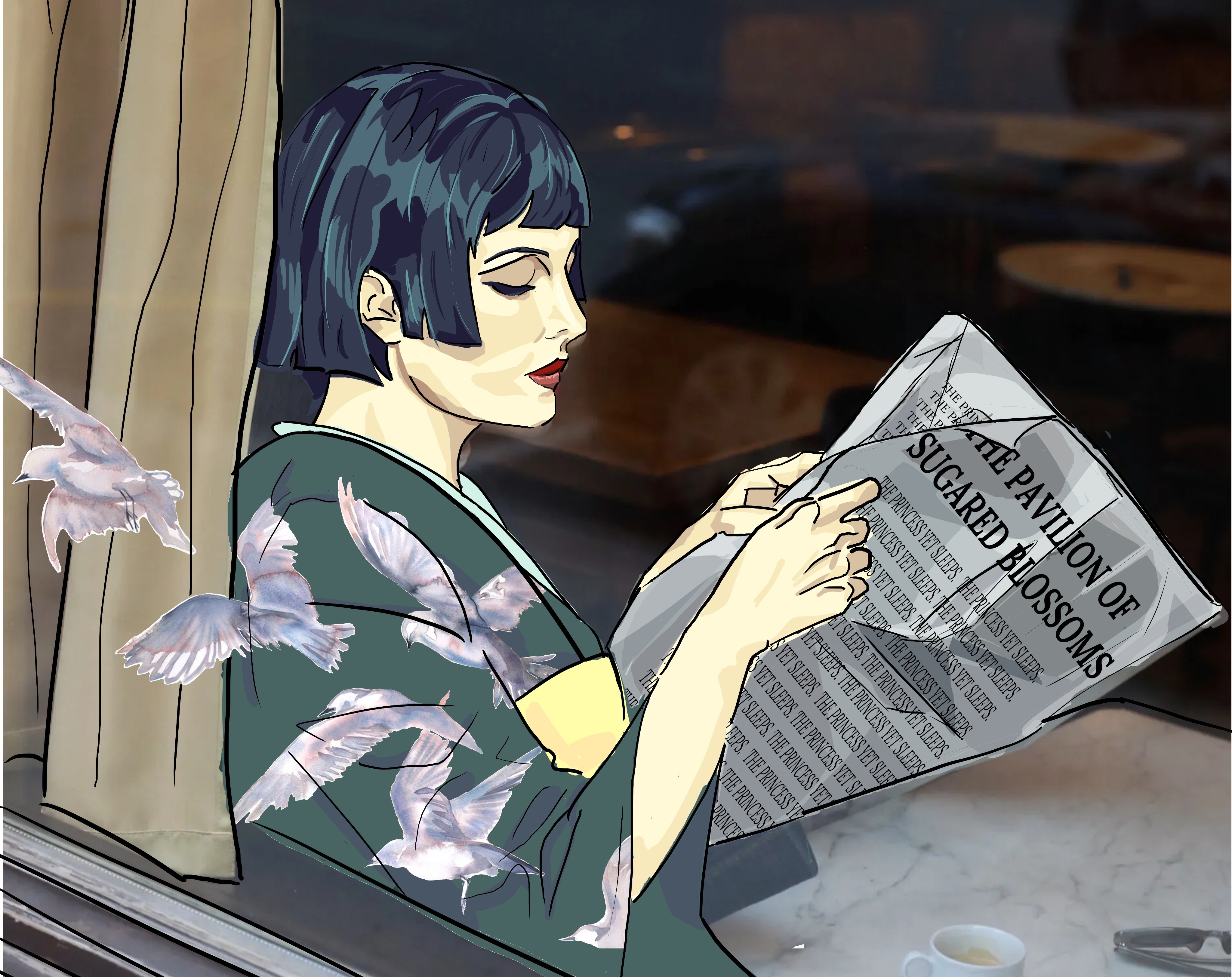 Makona reading a newspaper in Vienna